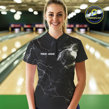 Load image into Gallery viewer, Black lightning thunder bowling American flag Eagle custom Women Bowling Polo, Quarter Zip Shirts NQS10112