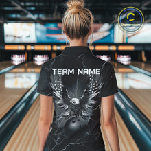 Load image into Gallery viewer, Black lightning thunder bowling American flag Eagle custom Women Bowling Polo, Quarter Zip Shirts NQS10112