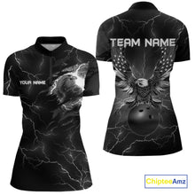 Load image into Gallery viewer, Black lightning thunder bowling American flag Eagle custom Women Bowling Polo, Quarter Zip Shirts NQS10112