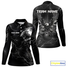 Load image into Gallery viewer, Black lightning thunder bowling American flag Eagle custom Women Bowling Polo, Quarter Zip Shirts NQS10112