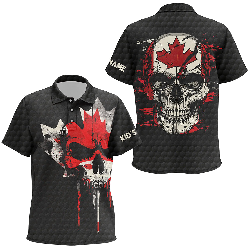 Canadian Flag Skull Kid golf polo shirts custom black golf ball skin golf attire for Kid NQS8046
