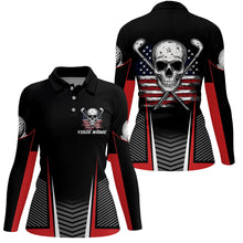 Load image into Gallery viewer, Black and Red American Flag Golf Clubs Skull Women golf polo shirts Custom Patriotic Golf Team Jersey NQS8254