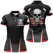 Load image into Gallery viewer, Black and Red American Flag Golf Clubs Skull Women golf polo shirts Custom Patriotic Golf Team Jersey NQS8254