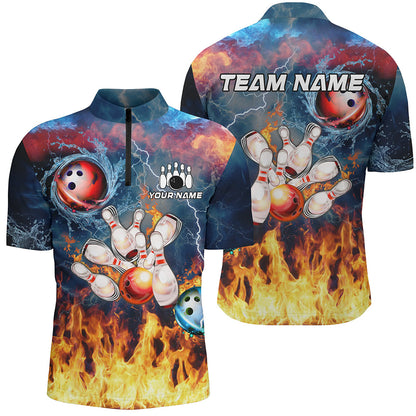 Water fire lightning thunder Bowling Polo, Quarter zip Shirt For Men custom bowling team jerseys NQS8464