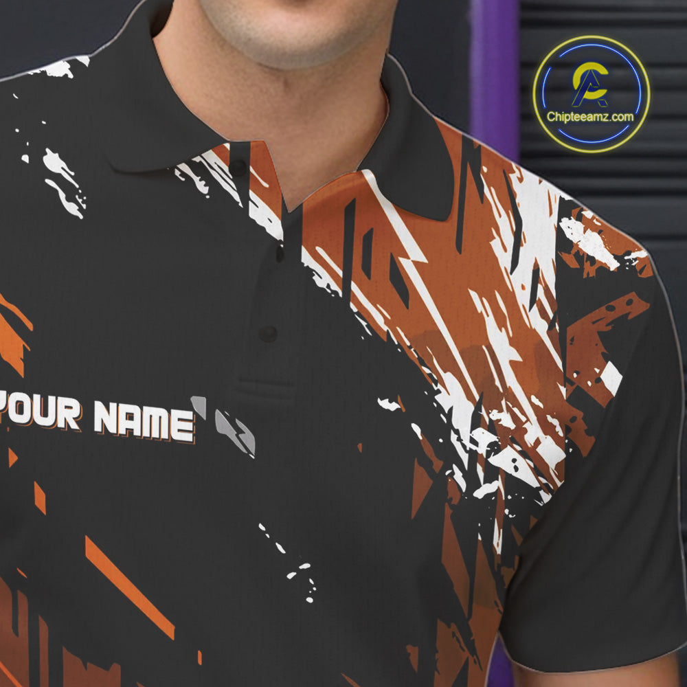 Black and Orange Mens bowling shirts Custom retro bowling ball and pins bowling team league jerseys NQS10643