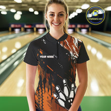 Load image into Gallery viewer, Black and Orange Women bowling shirts Custom retro bowling ball and pins bowling team league jerseys NQS10643