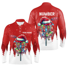 Load image into Gallery viewer, Christmas Mens disc golf polo shirt custom Christmas disc golf basket Disc golf jerseys NQS8940