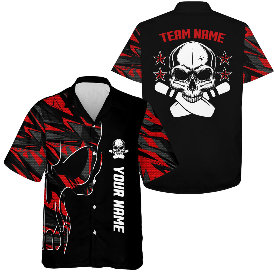 Bowling Hawaiian Shirt custom name and team name Skull Bowling, team bowling shirts | Red NQS4553