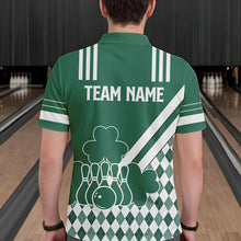 Load image into Gallery viewer, Green and White argyle pattern shamrock St Patrick&#39;s Day Men bowling shirts Custom Bowling Team Jersey NQS9383