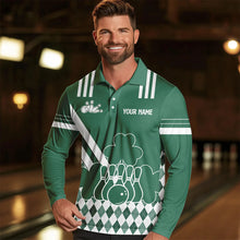Load image into Gallery viewer, Green and White argyle pattern shamrock St Patrick&#39;s Day Men bowling shirts Custom Bowling Team Jersey NQS9383