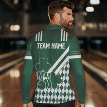 Load image into Gallery viewer, Green and White argyle pattern shamrock St Patrick&#39;s Day Men bowling shirts Custom Bowling Team Jersey NQS9383