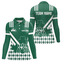 Load image into Gallery viewer, Green &amp; White argyle pattern shamrock St Patrick&#39;s Day Women bowling shirts Custom Bowling Team Jersey NQS9383