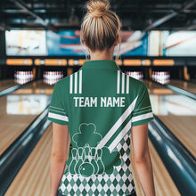 Load image into Gallery viewer, Green &amp; White argyle pattern shamrock St Patrick&#39;s Day Women bowling shirts Custom Bowling Team Jersey NQS9383