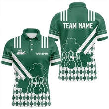Load image into Gallery viewer, Green and White argyle pattern shamrock St Patrick&#39;s Day Men bowling shirts Custom Bowling Team Jersey NQS9383