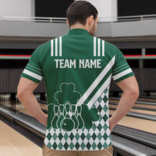 Load image into Gallery viewer, Green and White argyle pattern shamrock St Patrick&#39;s Day Men bowling shirts Custom Bowling Team Jersey NQS9383