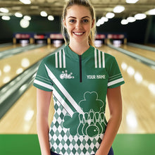 Load image into Gallery viewer, Green &amp; White argyle pattern shamrock St Patrick&#39;s Day Women bowling shirts Custom Bowling Team Jersey NQS9383