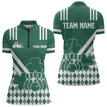 Load image into Gallery viewer, Green &amp; White argyle pattern shamrock St Patrick&#39;s Day Women bowling shirts Custom Bowling Team Jersey NQS9383