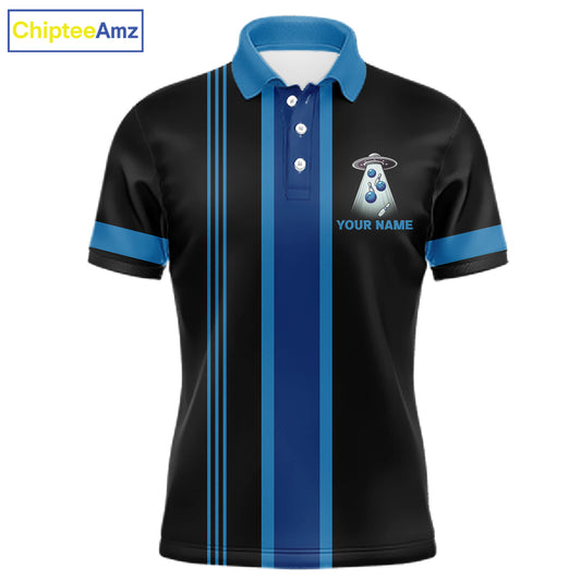 Black and Blue ufo alien Retro Bowling Polo, Quarter Zip Shirts for men Custom Bowling Team Jersey NQS11462
