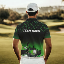 Load image into Gallery viewer, Black and Green Flame golf ball pattern Men golf polo shirts Custom team golf attire for men NQS9524