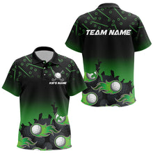 Load image into Gallery viewer, Black and Green Flame golf ball pattern Kid golf polo shirts Customize team golf attire for kid NQS9524