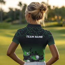 Load image into Gallery viewer, Black and Green Flame golf ball pattern Women golf polo shirts Customize team golf attire for women NQS9524