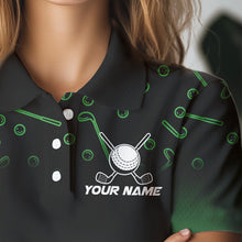 Load image into Gallery viewer, Black and Green Flame golf ball pattern Women golf polo shirts Customize team golf attire for women NQS9524