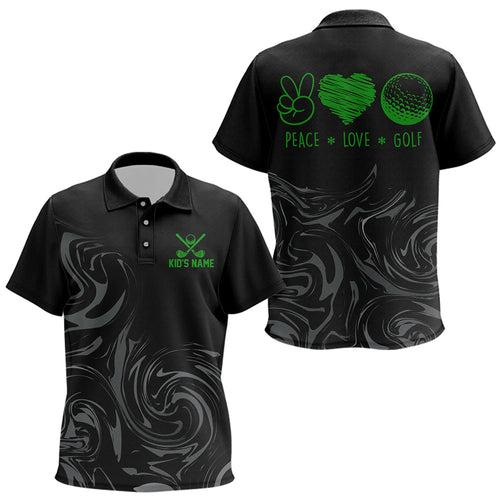 Black Camo Kid golf polo shirts Customize peace love golf team golf attire for kid | Green NQS9527