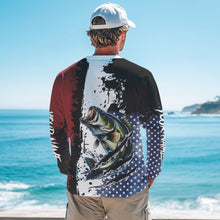 Load image into Gallery viewer, Red, white and blue Largemouth Bass fishing American Flag Custom patriotic Bass fishing shirts NQS9530