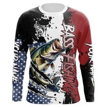 Load image into Gallery viewer, Red, white and blue Largemouth Bass fishing American Flag Custom patriotic Bass fishing shirts NQS9530