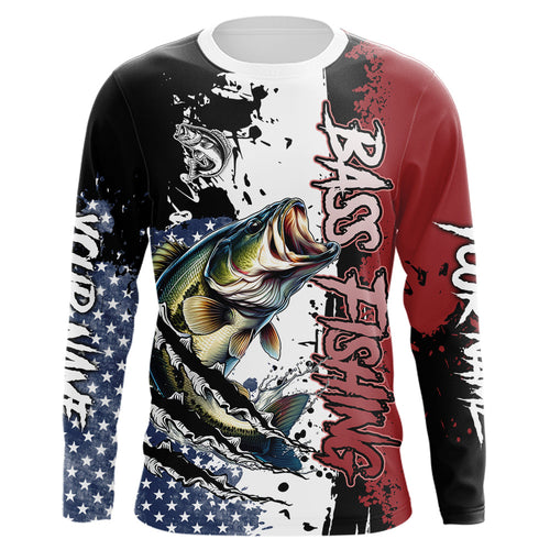 Red, white and blue Largemouth Bass fishing American Flag Custom patriotic Bass fishing shirts NQS9530