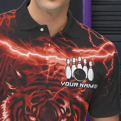 Personalized Red Lightning Thunder Storm Tiger Bowling Shirts For Men Custom Bowling Team Jerseys NQS9683
