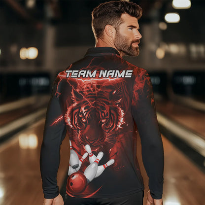 Personalized Red Lightning Thunder Storm Tiger Bowling Shirts For Men Custom Bowling Team Jerseys NQS9683