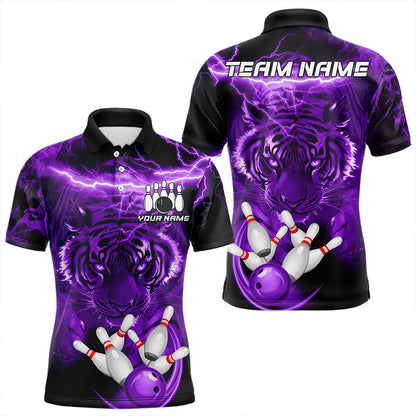 Personalized Purple Lightning Thunder Storm Tiger Bowling Shirts For Men Custom Bowling Team Jerseys NQS9684