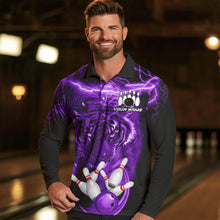 Load image into Gallery viewer, Personalized Purple Lightning Thunder Storm Tiger Bowling Shirts For Men Custom Bowling Team Jerseys NQS9684