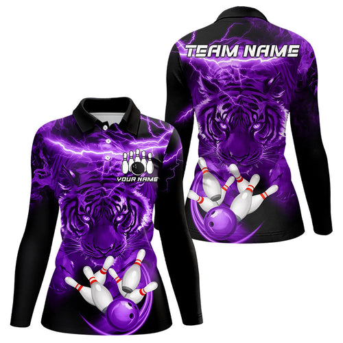 Personalized Purple Lightning Thunder Storm Tiger Bowling Shirts For Women Custom Bowling Team Jerseys NQS9684