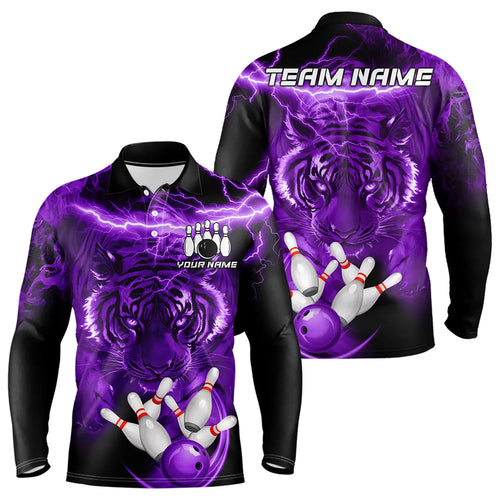 Personalized Purple Lightning Thunder Storm Tiger Bowling Shirts For Men Custom Bowling Team Jerseys NQS9684