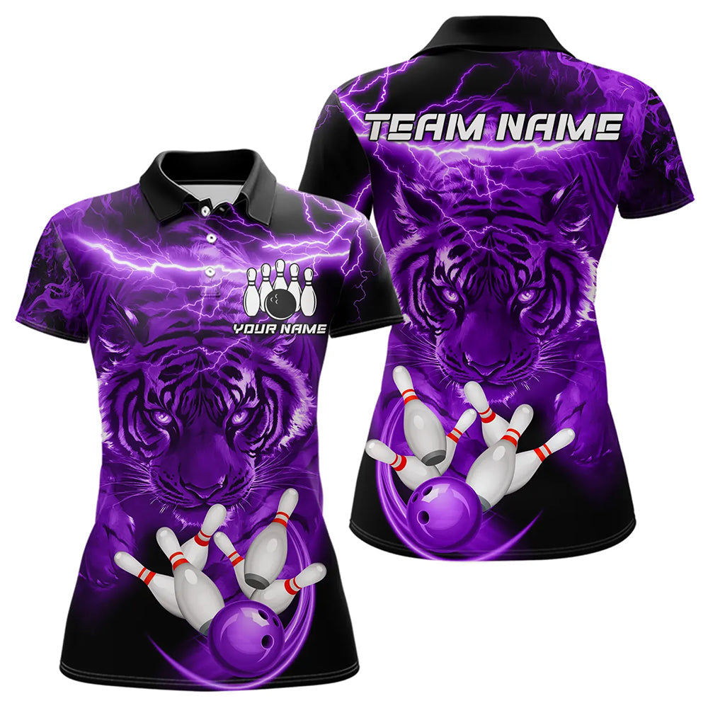 Personalized Purple Lightning Thunder Storm Tiger Bowling Shirts For Women Custom Bowling Team Jerseys NQS9684