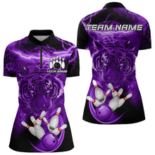 Load image into Gallery viewer, Personalized Purple Lightning Thunder Storm Tiger Bowling Shirts For Women Custom Bowling Team Jerseys NQS9684