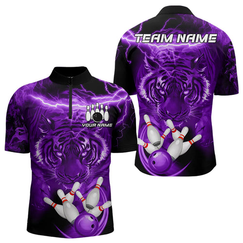 Personalized Purple Lightning Thunder Storm Tiger Bowling Shirts For Men Custom Bowling Team Jerseys NQS9684
