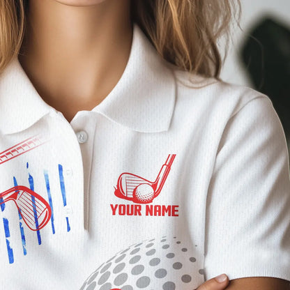 Red, White and Blue American Flag Golf Polo Shirt For Women Custom Patriotic Golf Shirts Golfer Outfit NQS9690