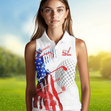 Load image into Gallery viewer, Red, White and Blue American Flag Sleeveless Golf Polo Shirt Custom Patriotic Golf Shirt Golfer Outfit NQS9690