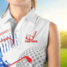 Load image into Gallery viewer, Red, White and Blue American Flag Sleeveless Golf Polo Shirt Custom Patriotic Golf Shirt Golfer Outfit NQS9690