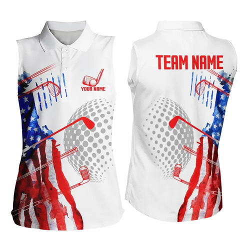 Red, White and Blue American Flag Sleeveless Golf Polo Shirt Custom Patriotic Golf Shirt Golfer Outfit NQS9690