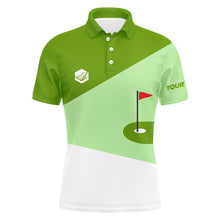Load image into Gallery viewer, Mens golf polo shirts custom lime green and white golf apparel for men, golfing gifts NQS7630