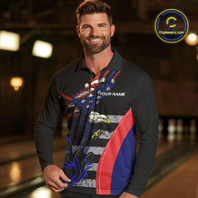 Load image into Gallery viewer, Eagle American Flag Custom Flame Bowling Team Shirts For Men, Patriotic Bowling Uniform NQS9971