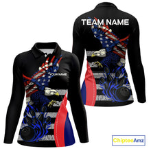 Load image into Gallery viewer, Eagle American Flag Custom Flame Bowling Team Shirts For Women, Patriotic Bowling Uniform NQS9971