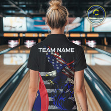 Load image into Gallery viewer, Eagle American Flag Custom Flame Bowling Team Shirts For Women, Patriotic Bowling Uniform NQS9971