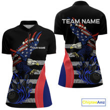 Load image into Gallery viewer, Eagle American Flag Custom Flame Bowling Team Shirts For Women, Patriotic Bowling Uniform NQS9971