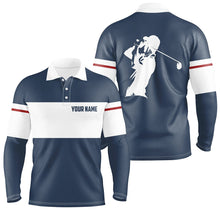 Load image into Gallery viewer, Blue and white Mens golf polo shirt custom golf attire for men, cool golf gifts NQS7825