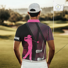 Load image into Gallery viewer, Black and pink Mens golf polo shirts custom golf clubs team golf shirts, golf tops for men NQS10117